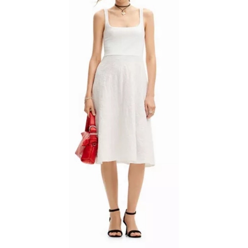 Desigual Dress A Line Sleeveless Midi White Size Medium M